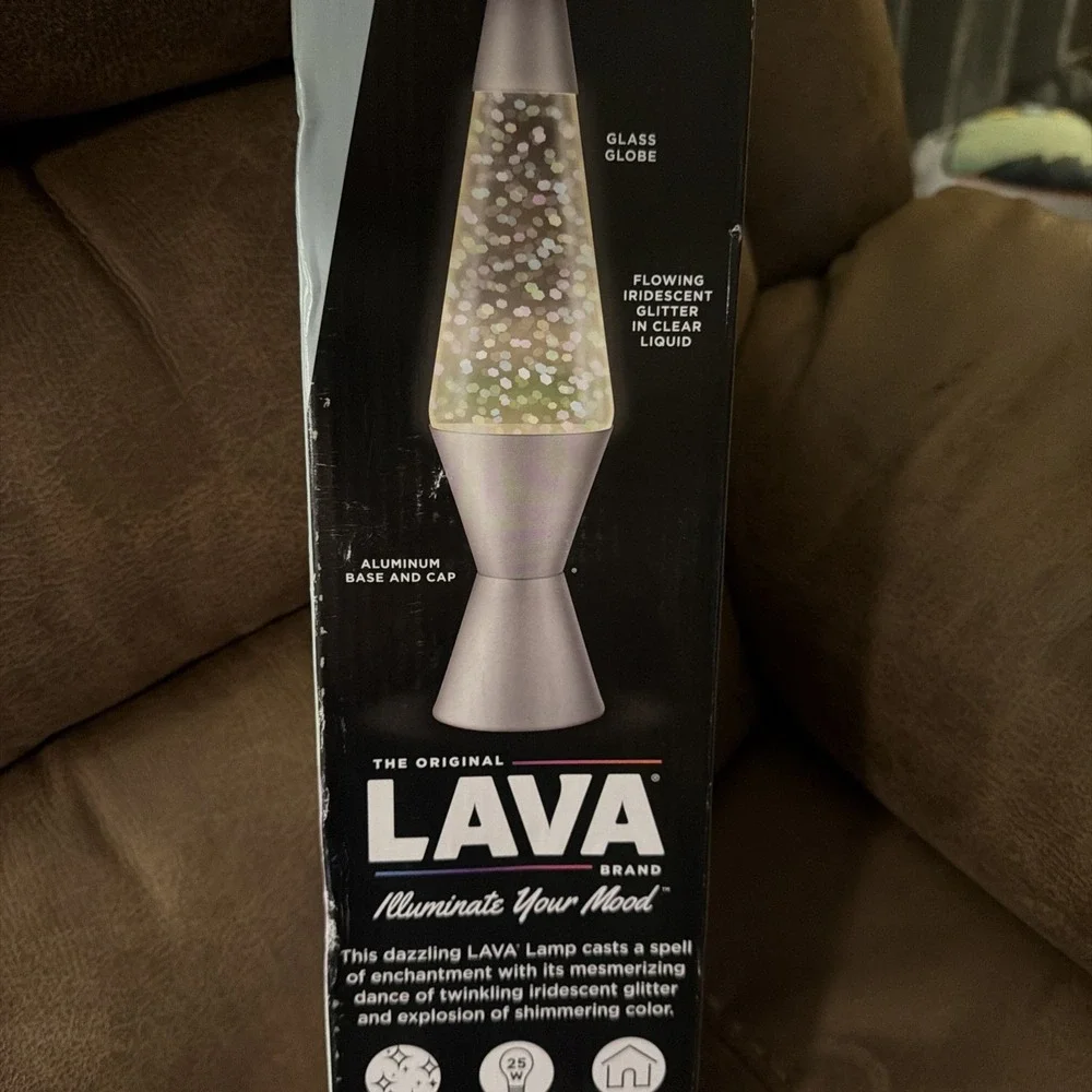 Original LAVA Lamp Silver Base Multi Glitter Swirl Motion 14.5